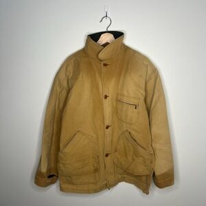 Vintage LL Bean Jacket Mens Large Tan Duck Canvas Chore Coat Made USA 90s